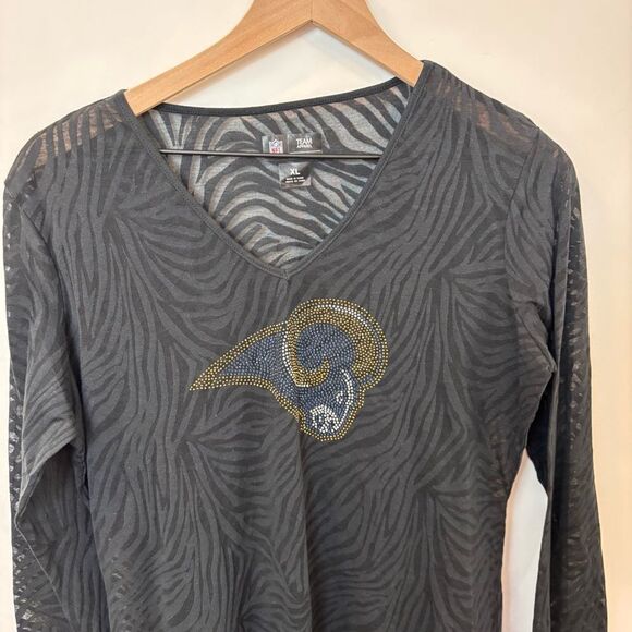 NFL Women’s Long Sleeve Burn Out La Rams Jeweled Logo XL - Picture 2 of 10